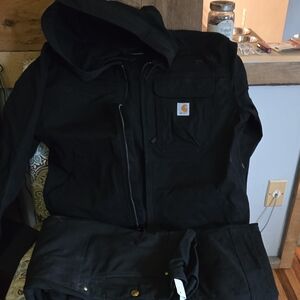 Carhartt Black Hooded Jacket and Pants Ensemble